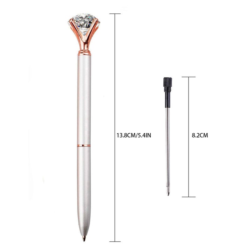 LONGKEY 3PCS Big Crystal Diamond Ballpoint Pen Bling Metal Ballpoint PenOffices and schools, silver/White With Polka Dots/Rose Gold With Polka Dots, Includes 3 Pen Refills - Image 3